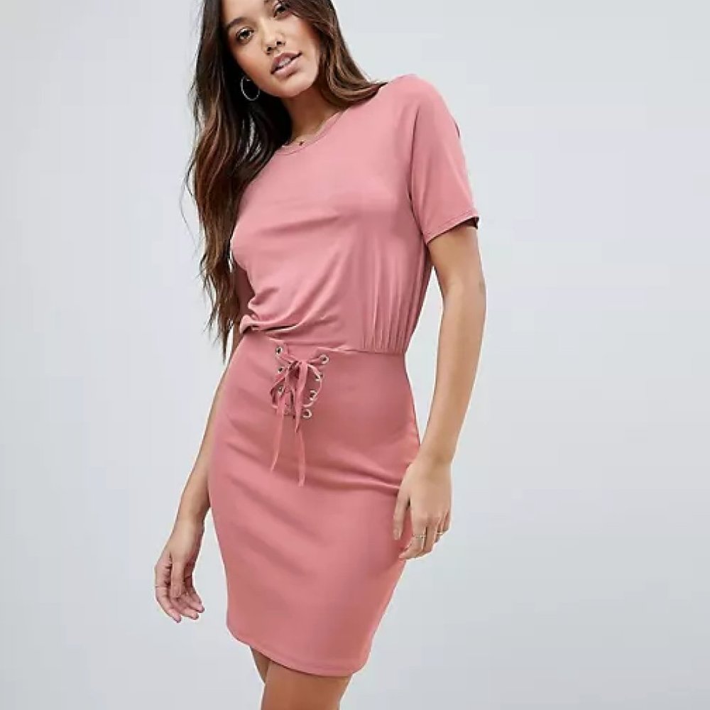 ASOS Mini Dress with Rib Skirt and Corset Waist